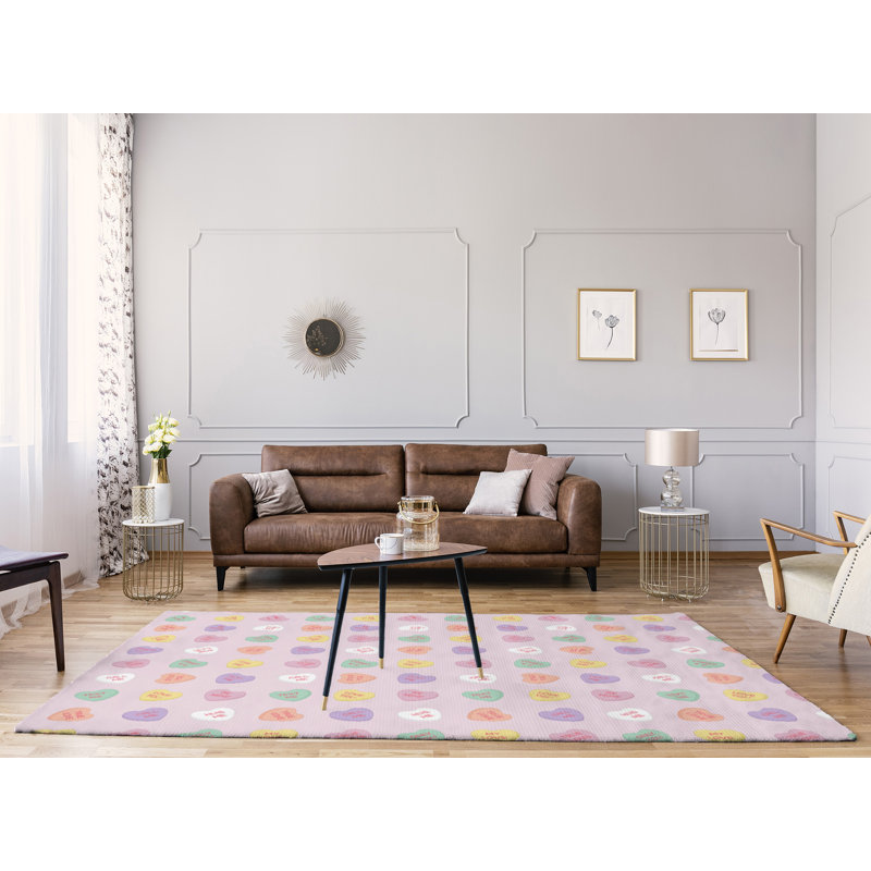 Tapis rose/jaune/vert fait main, Rectangle 8 pi x 10 pi