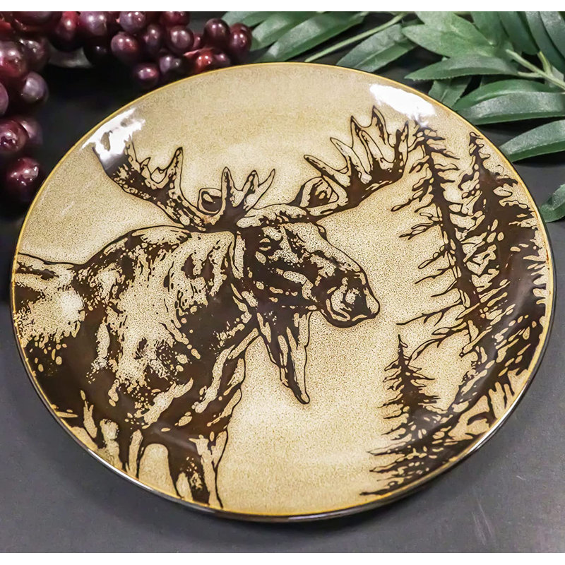 Latitude abstraite rustique empereur géant cerf élan orignal Art abstrait Vaisselle brune ou poterie céramique Faïence et salle à manger (paquet de 2 assiettes rondes P 10,5 po)