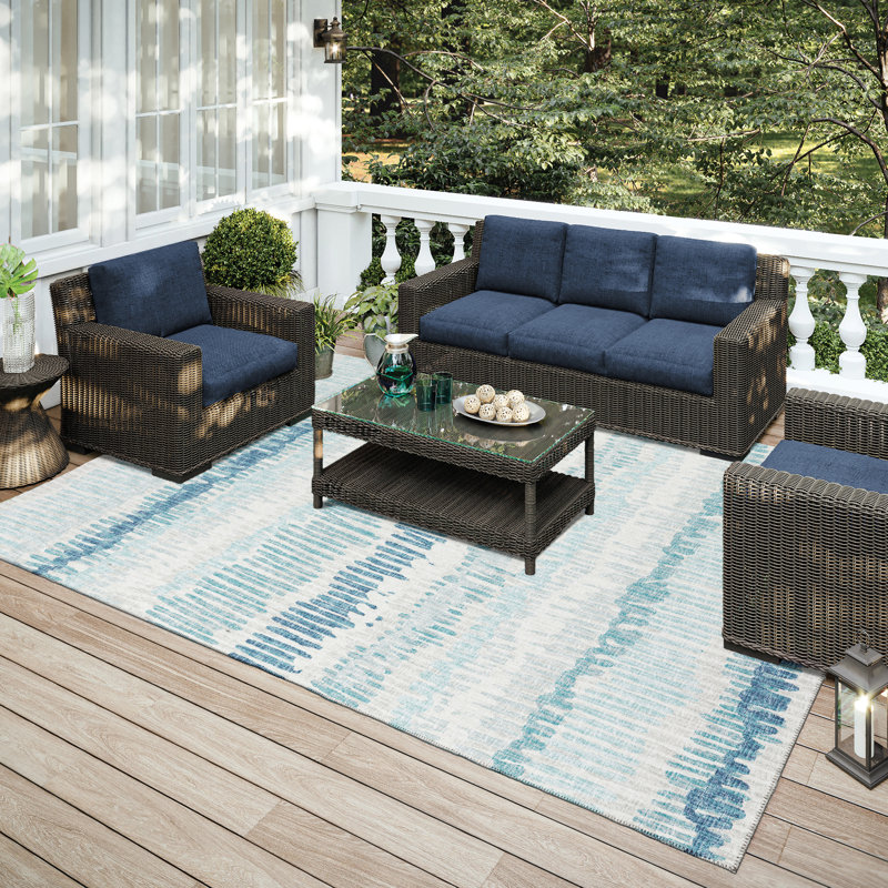 Blue Chenille Flat Woven Non-Slip Rectangular Rug 3' x 5'