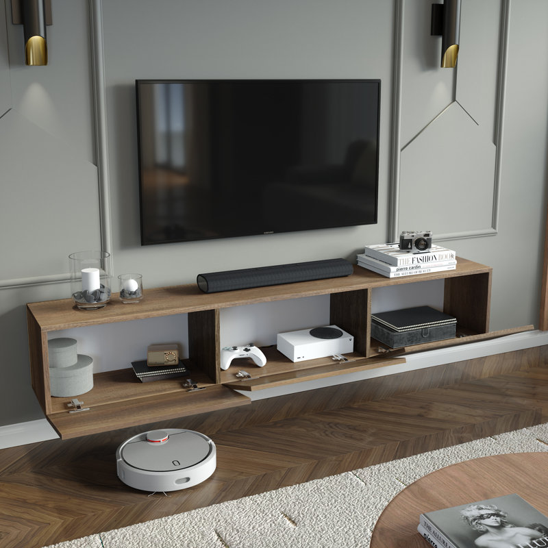 Colima Modern Floating TV Stand Up to 80" TVs Wall-Mounted Media Console with Storage Cabinet, Walnut Brown
