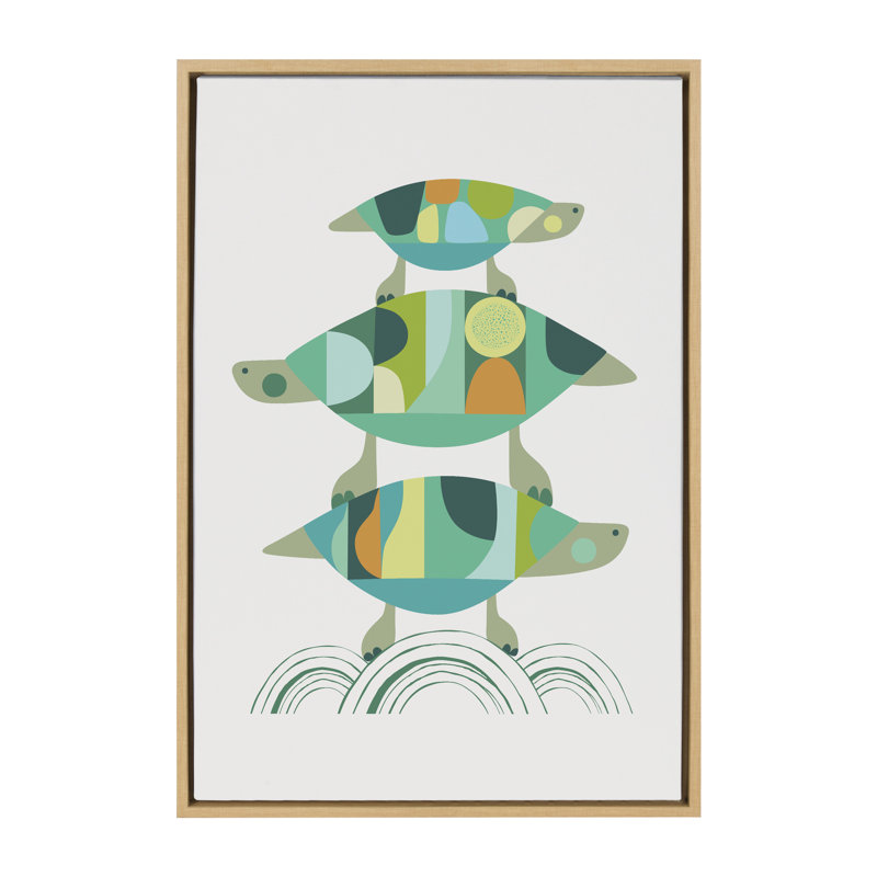 «Turtle Family» par Rachel Lee, 3 oiseaux, reproduction d'art sur toile encadrée, H 23 po x l 33 po
