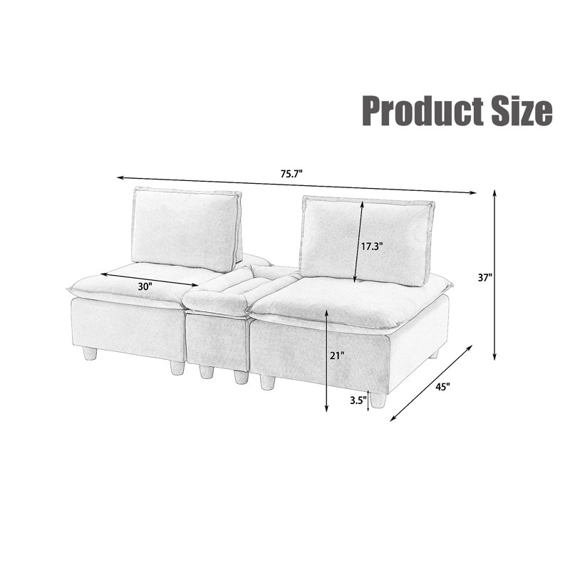 Canapé 74 po en flanelle double 74 po, Beige