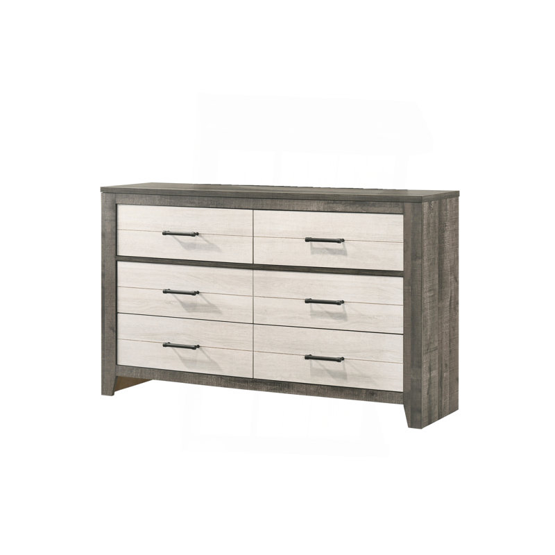 Commode 1 pièce commode à deux tons avec rangement à six tiroirs et poignée de tiroir en métal gris beige