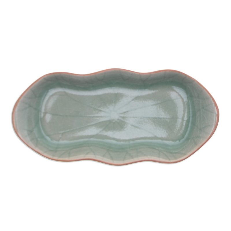 Red Barrel Studio® Handmade Thai Lotus Leaf Celadon Ceramic Serving Bowl