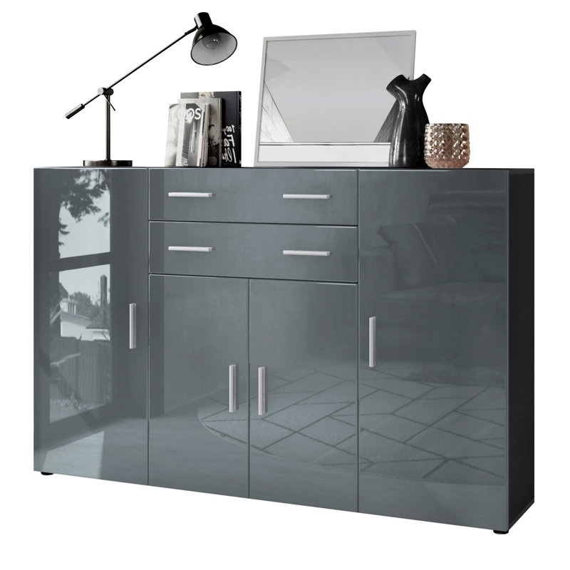 Mccammon 166 Cm Wide 2 Drawer Highboard, Grey High Gloss
