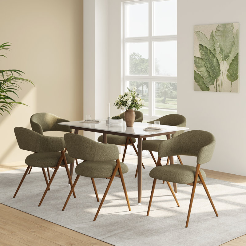 Chaise de salle à manger rembourrée avec accoudoirs en métal et dossier, Vert