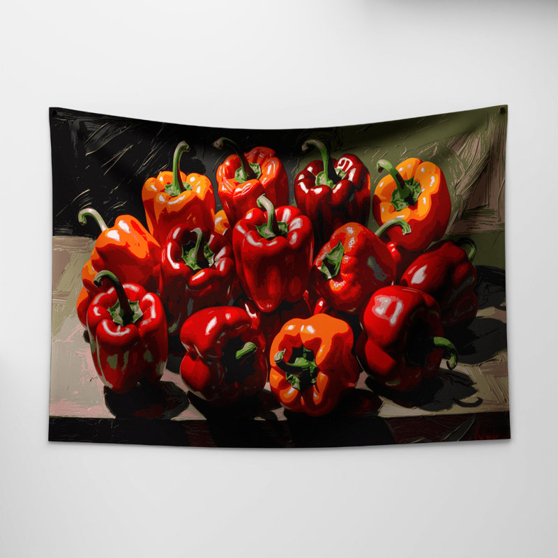 Tapisserie murale légumes poivrons rouges, 88 po x 104 po
