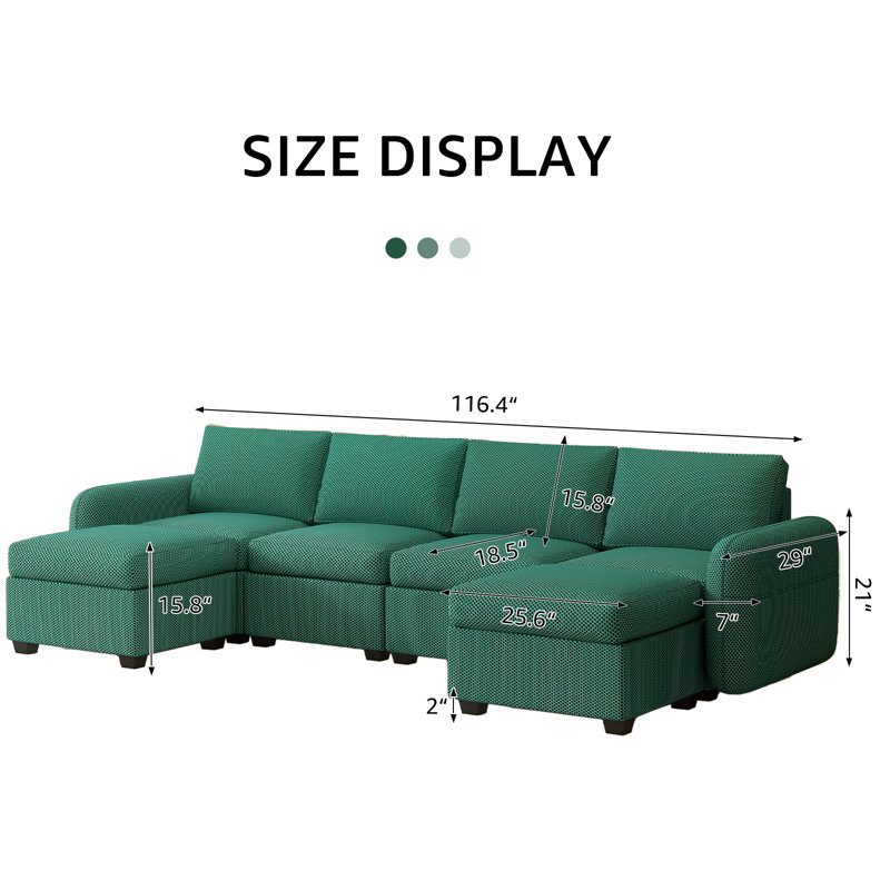 Canapé modulaire rembourré 6 pièces Jarielyz, Bleu-vert