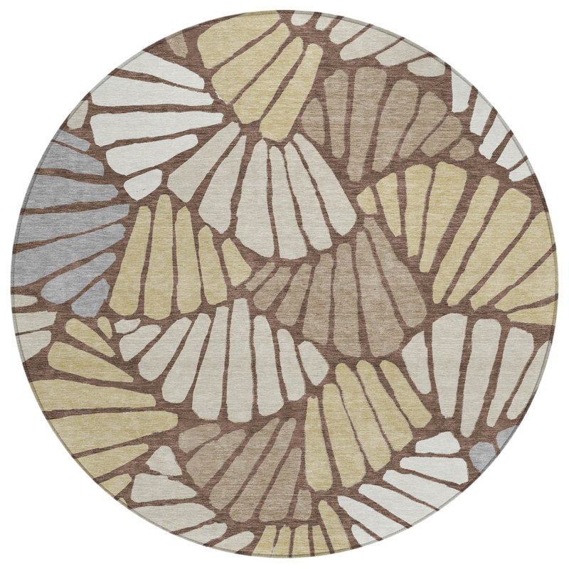 Machine Washable Indoor/Outdoor Jozwiak ACN2384 Floral Rug, Round 8'