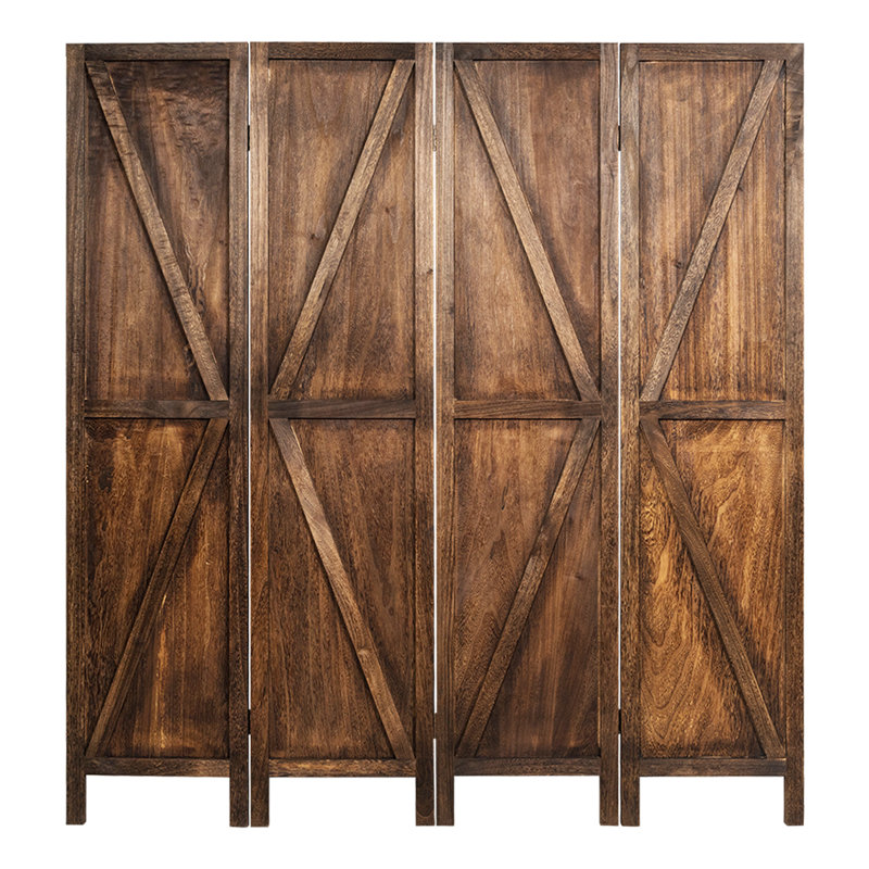 Itzhak 160cm W x 170cm H 4 - Panel Folding Room Divider, Coffee