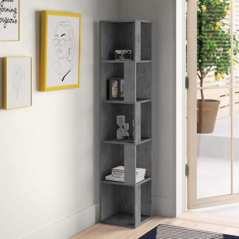 Bensonhurst Corner Bookcase Unique Design & Modern Style, Retro Grey