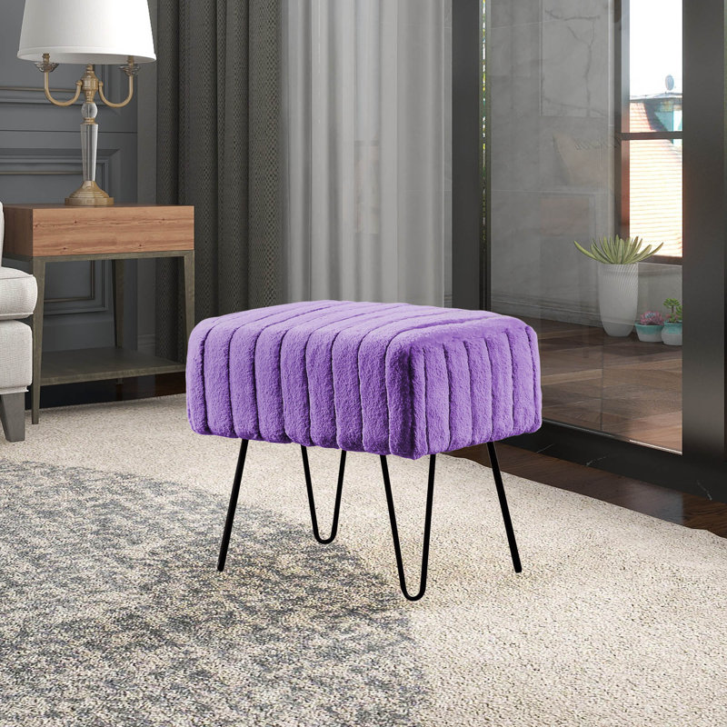 Defranco Upholstered Ottoman, Paisley Purple Faux Fur