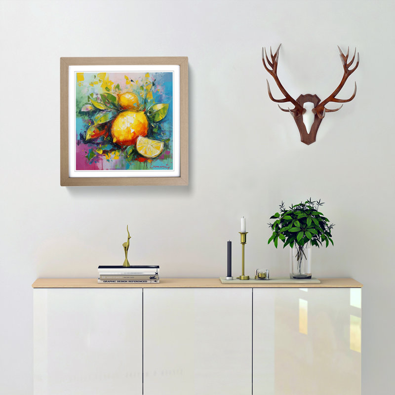 Lemon Fruit Fauvism - Framed Print, Oak Framed