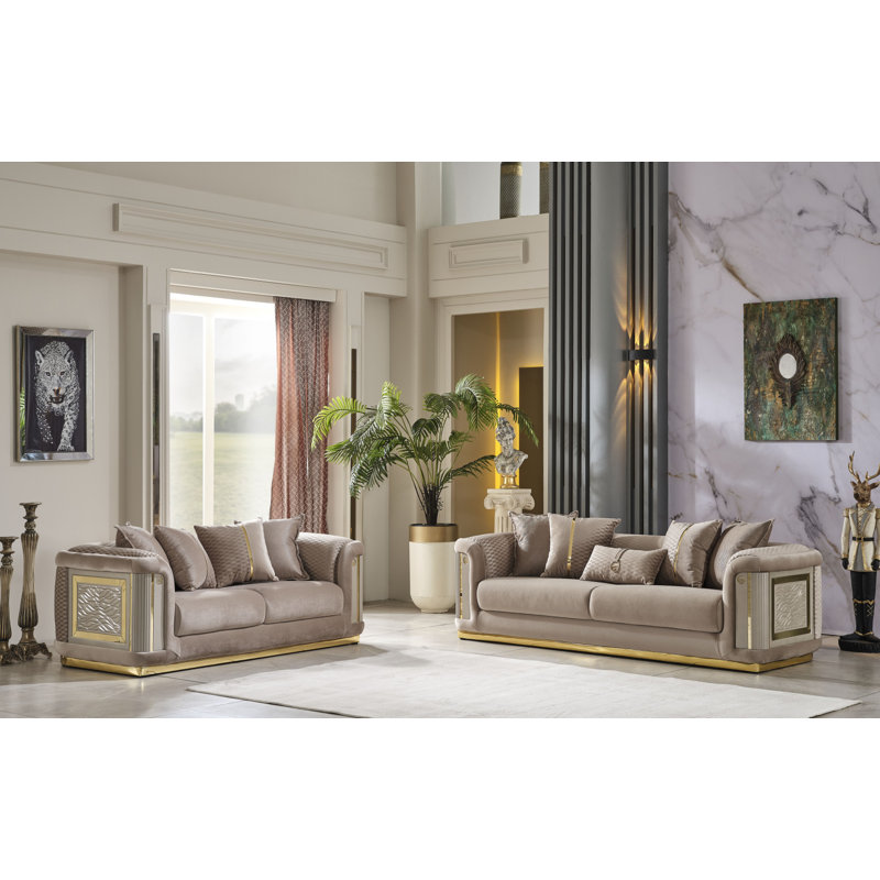 Fasulo 2 - Piece Velvet Living Room Set, Beige Velvet