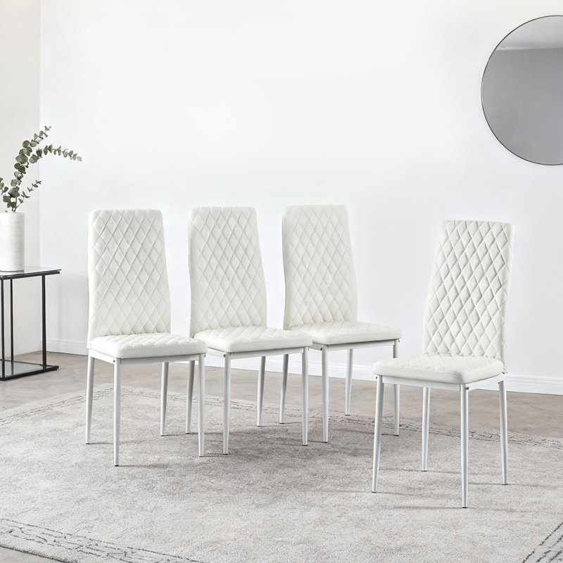 Modern Dining Chair Pu Leather Upholstered Chair Set (4 Packs) White