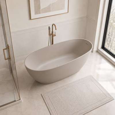 Baignoire de trempage autoportante en pierre de résine 57 po avec drain escamotable beige 57 po