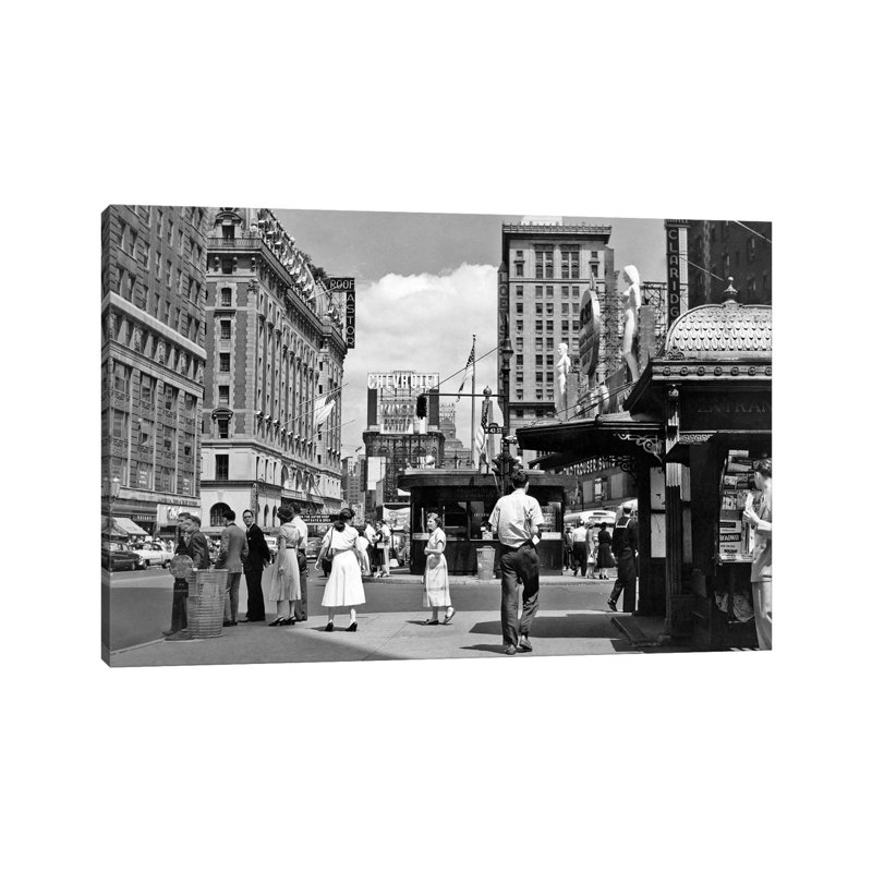 1950s New York City Times Square West 43Rd Street Looking North - Wrapped Canvas Print, 101.6 cm H x 66.04 cm W x 3.175 cm D