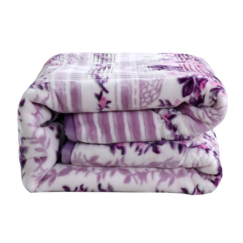 Jeté lourd en peluche, Très grand, Floral, Mauve