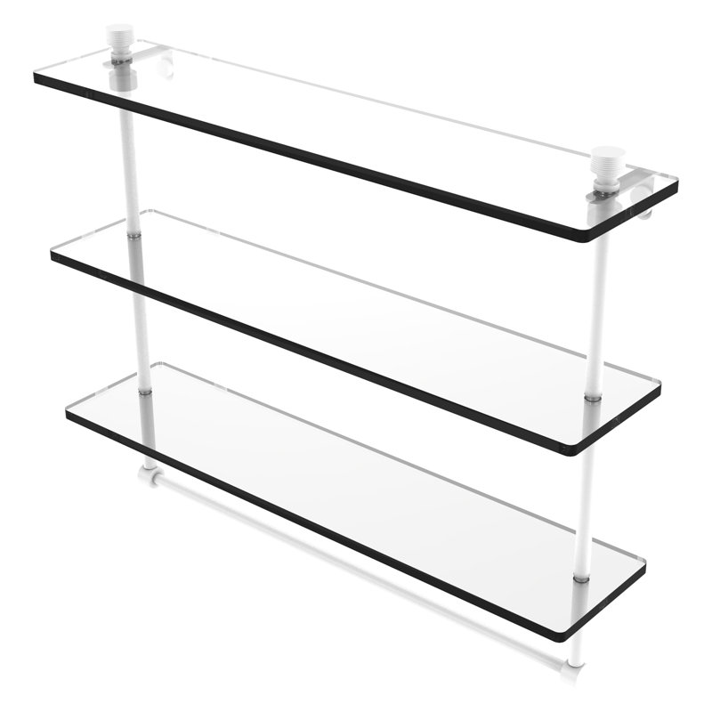 Ballenas 3 Piece Tiered Shelf with Towel Bar, Matte White, 18" H x 22" W x 5" D