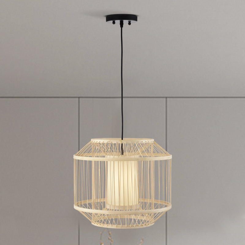 Luminaire suspendu tambour simple à 1 lumière avec détails en bois Gaffney