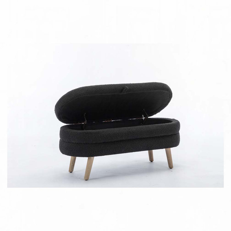 Noelany Upholstered Storage Bench, Black Boucle