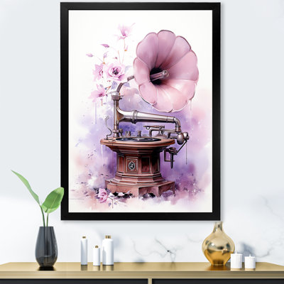 Floral Phonograph Purple Mussic - Phonographs, art mural