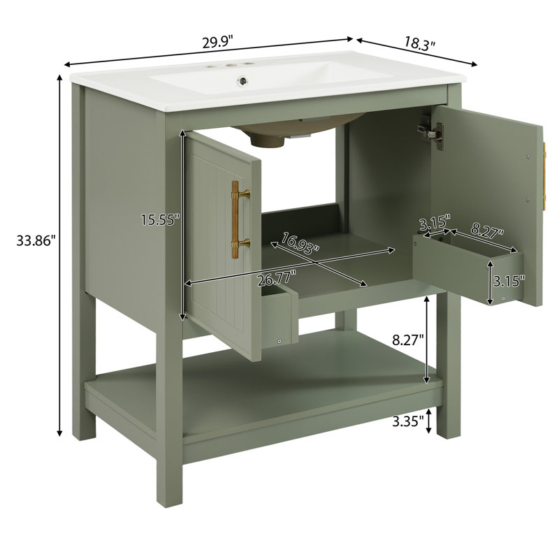 Meuble-lavabo simple 30 po avec lavabo en céramique et rangement Bomani, Vert