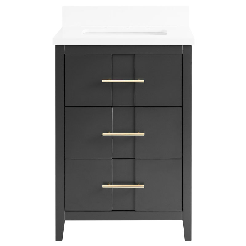 Iconic 24" Freestanding Standard Single Bathroom Vanity with Top, Black, Gold