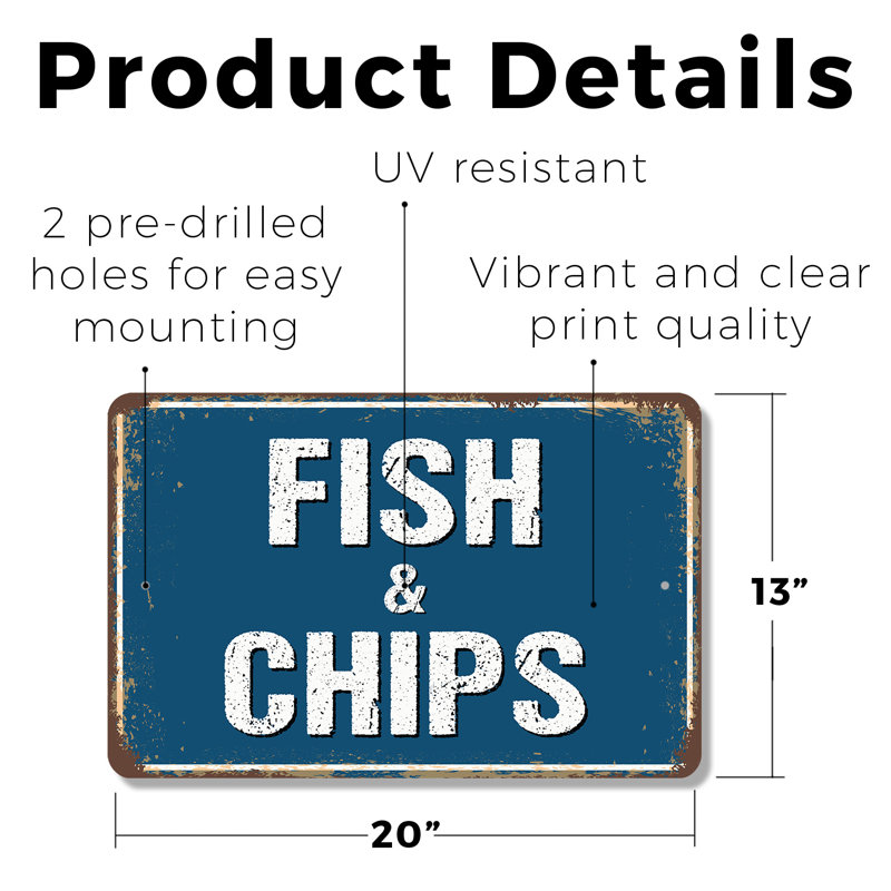 Enseigne en plastique 13 po x 20 po Fish and Chips Street, H 13 po x l 20 po x P 0,1 po