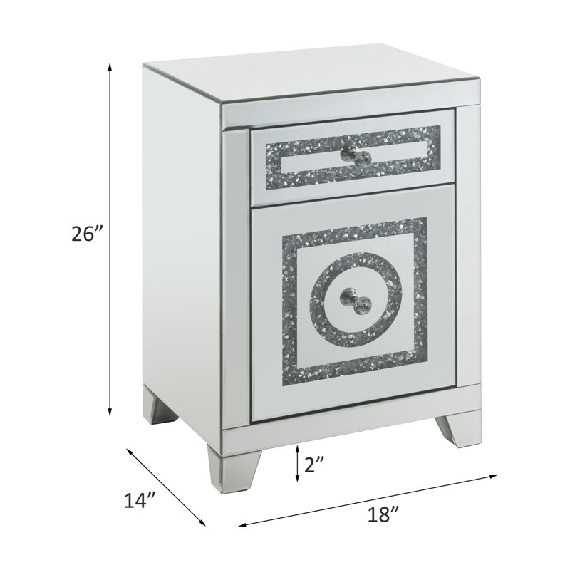 Élégante table d'appoint en miroir avec ornements en faux diamants - 2 tiroirs de rangement, 46 livres, élégant et moderne, argent