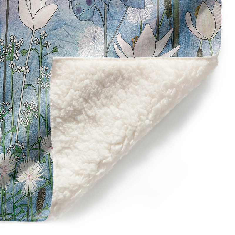 Couverture en sherpa blanc avec fleurs blanches à l'aube, l 51 po x L 60 po