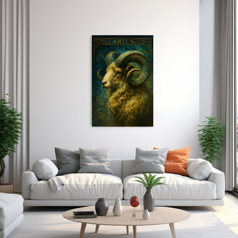 Celestial Aries Ram Mystical Contemporary Animal Portrait Wall Art Print, 152.4cm H x 101.6cm W