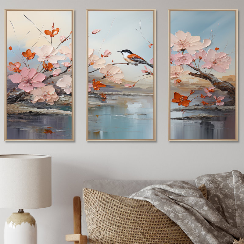Birds Of Paradise Flowers Fields I - Flower Art Wall Art, ensemble d'impression, Cadre naturel flottant