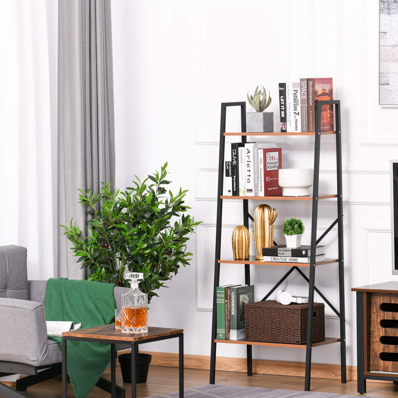 Eastep 145 cm H x 60 cm W Steel Ladder Bookcase, Brown