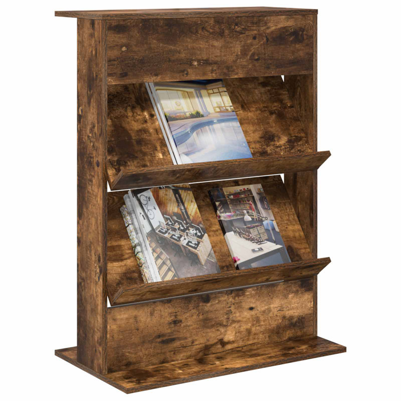 Wood Free Standing Magazine Rack, Smoked Oak