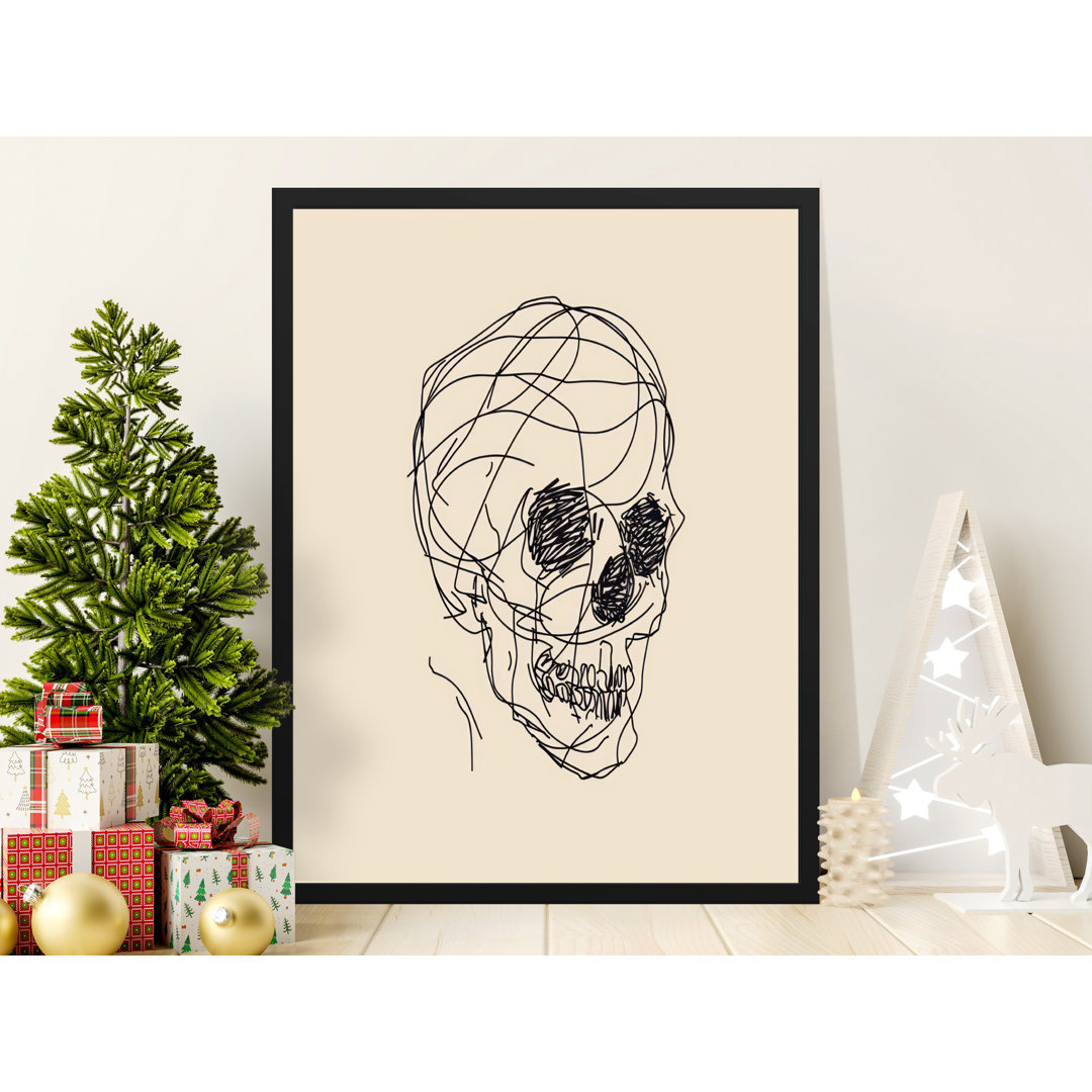 Minimalist Sketch Skull Line Art Illustration Framed Poster