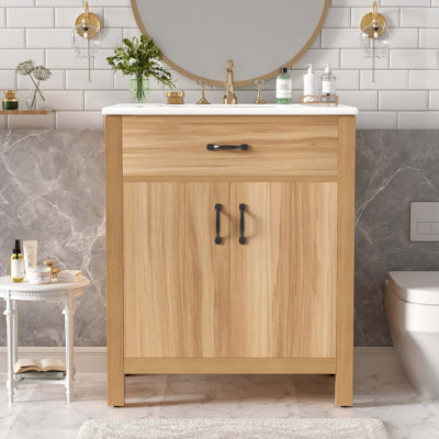 30 Inch Wood Bathroom Vanity with Solid Frame, Soft Close Doors, Flip Drawer, Adjustable Shelf, Modern Storage