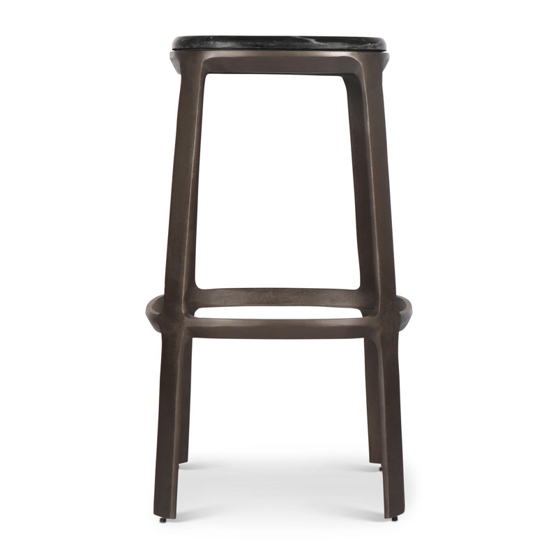 Marbelle - Alfie Marble Counter Stool - Toronto Sand/Antique Nickel Finish, Black/Bronze, Bar Stool (30" Seat Height)