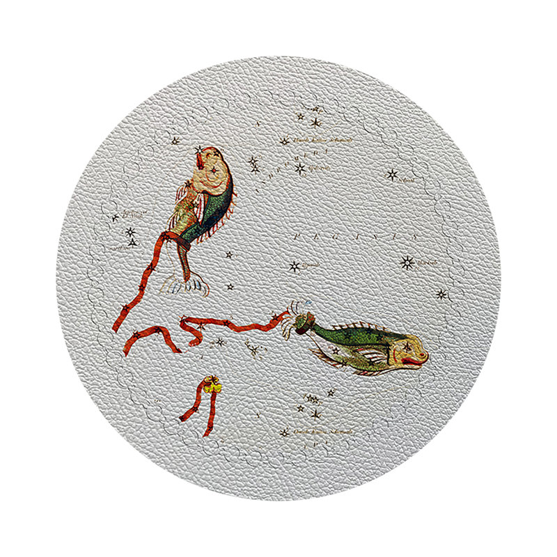 Zodiac Pisces Vegan Leather Round Pebble Placemat, White