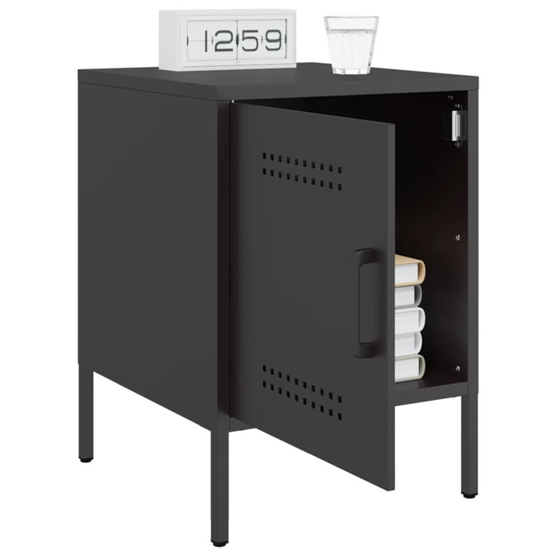Prinsh 36cm W Steel Bedside Table, Black