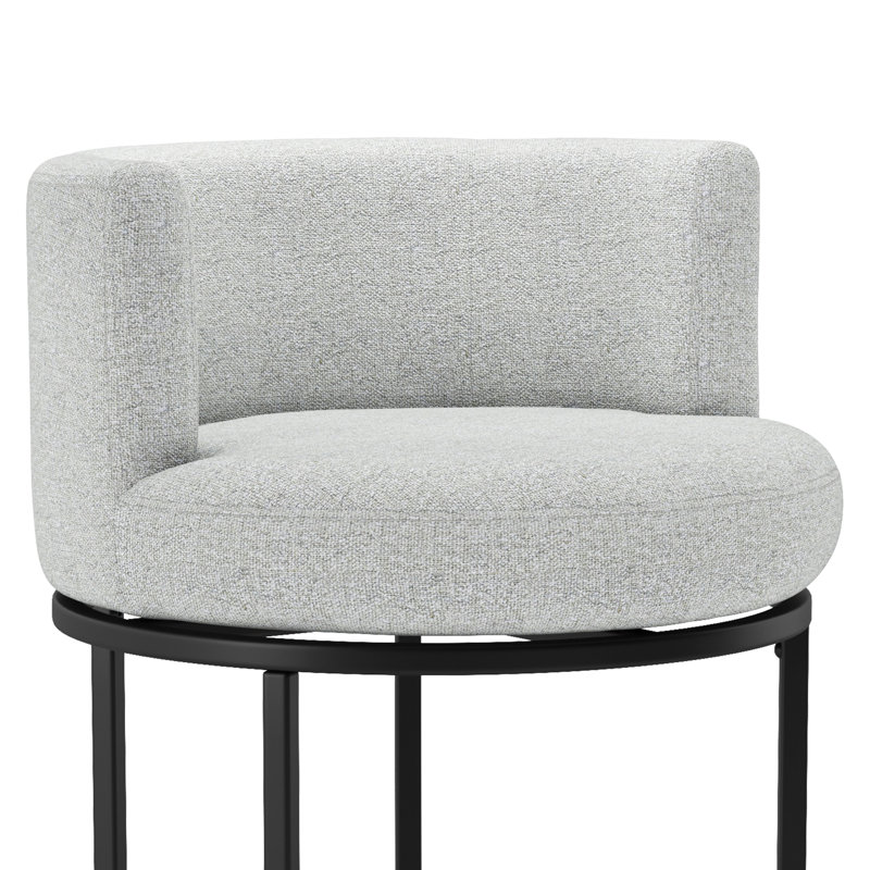 26"Sculptural Swivel Modern Counter Stool With Cylindrical Metal Frame, Light Gray