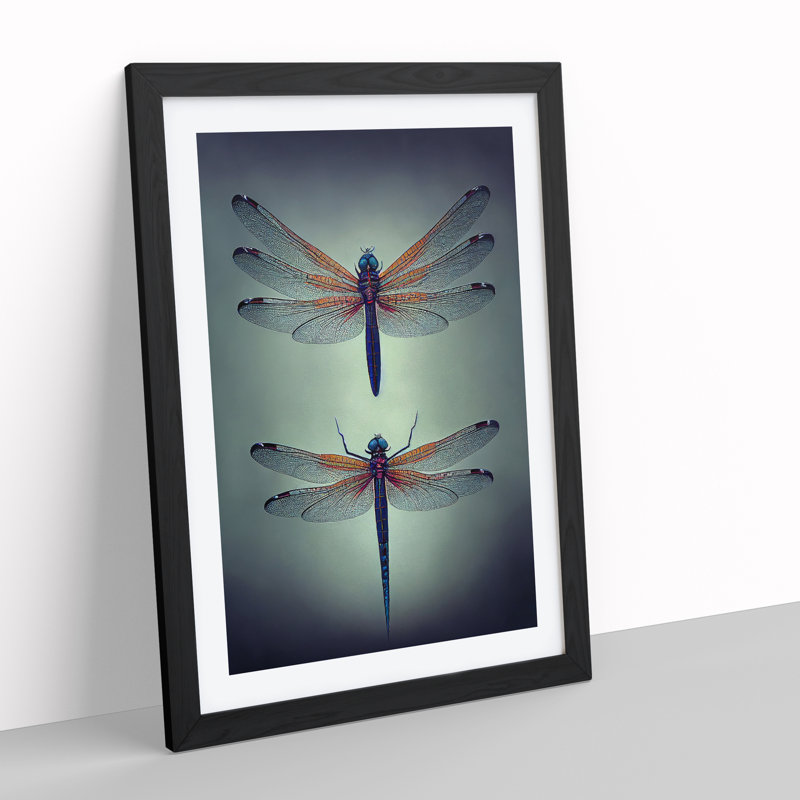 Spellbounding Dragonflies - Single Picture Frame Painting, Black, 64cm H x 46cm W x 2cm D