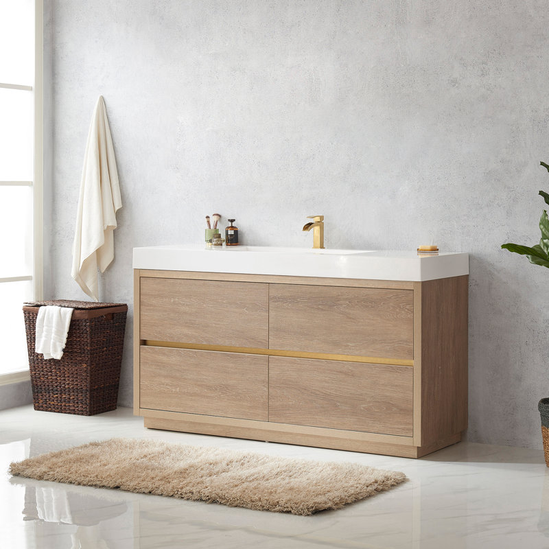 Ensemble de meuble-lavabo simple 60 po Huesca, Chêne nord-américain, Blanc