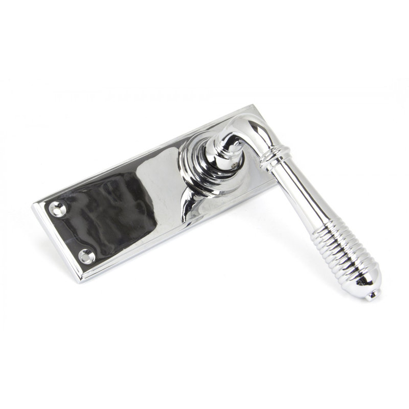 Reeded Lever Latch Set, Polished Chrome