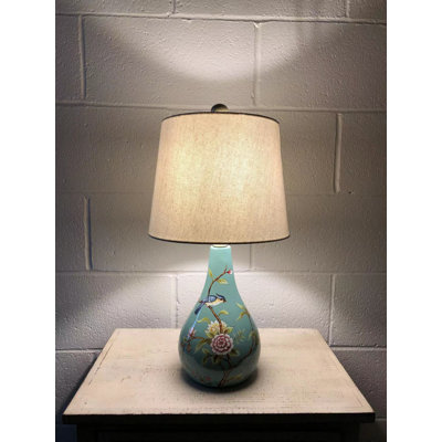 Ceramic Table Lamp Birds Flowers Blue LED Bulb Included For Living Room Bedroom Bedside 10"W*10"D*20"H