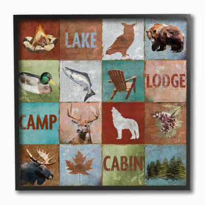 «Lake Cabin Country Animal Collage Design», impression sur toile