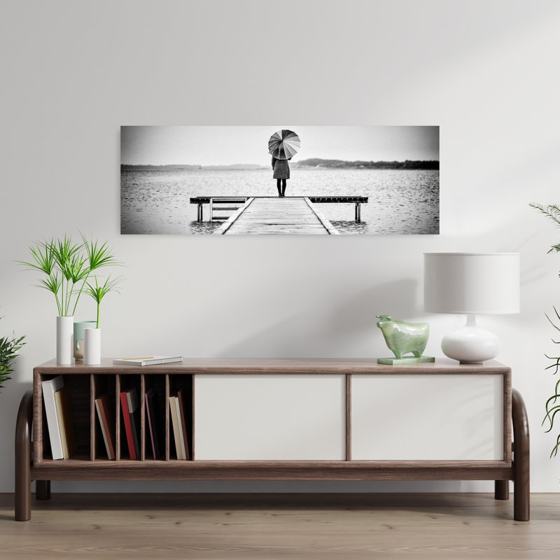 Rainy Day Reflection Peaceful Serene Abstract Landscape Nature, art mural, H 12 po x l 36 po