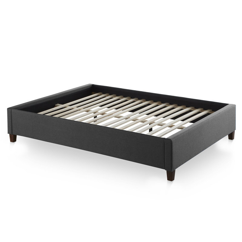 Base de lit plateforme tapissier avec lattes en bois Lucid, très grand, gris foncé, Très grand, Gris foncé