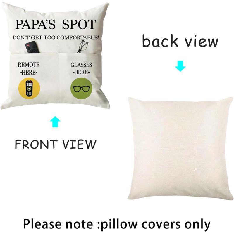 Housse de coussin décoratif pour papa, housse de coussin décoratif, verres de téléphone et télécommande, housse de coussin, anniversaire, fête de l'Action de grâce, cadeaux, 3 poches