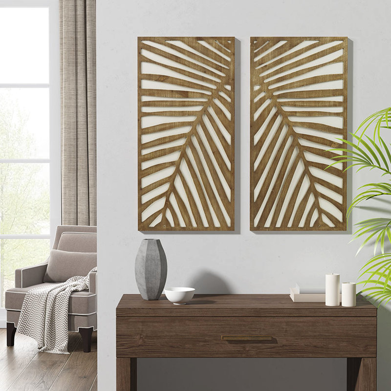 2 Wall Decor With Leaf Design In Contrast Two-Tone Art Theme Colors